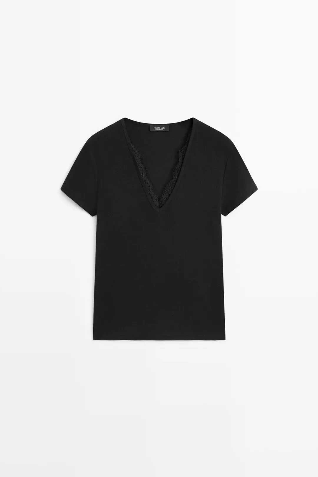 Футболка с V-образным вырезом и кружевом, Massimo Dutti