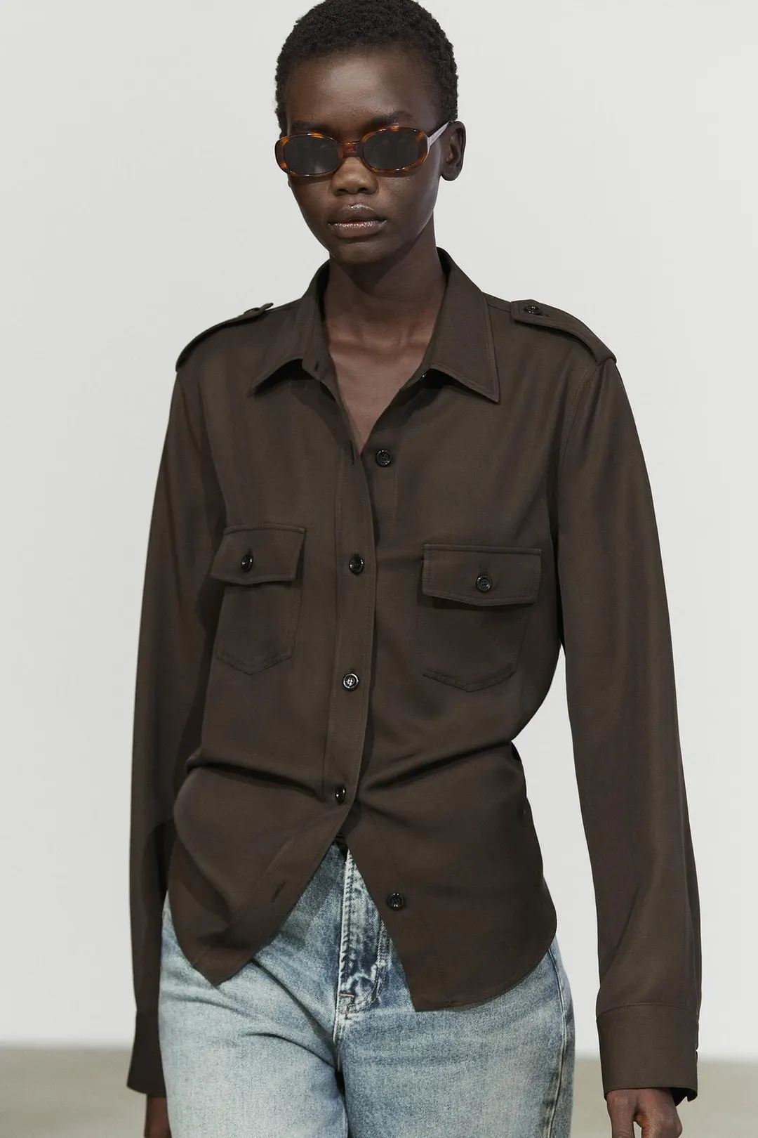 Струящаяся рубашка с карманом, Massimo Dutti