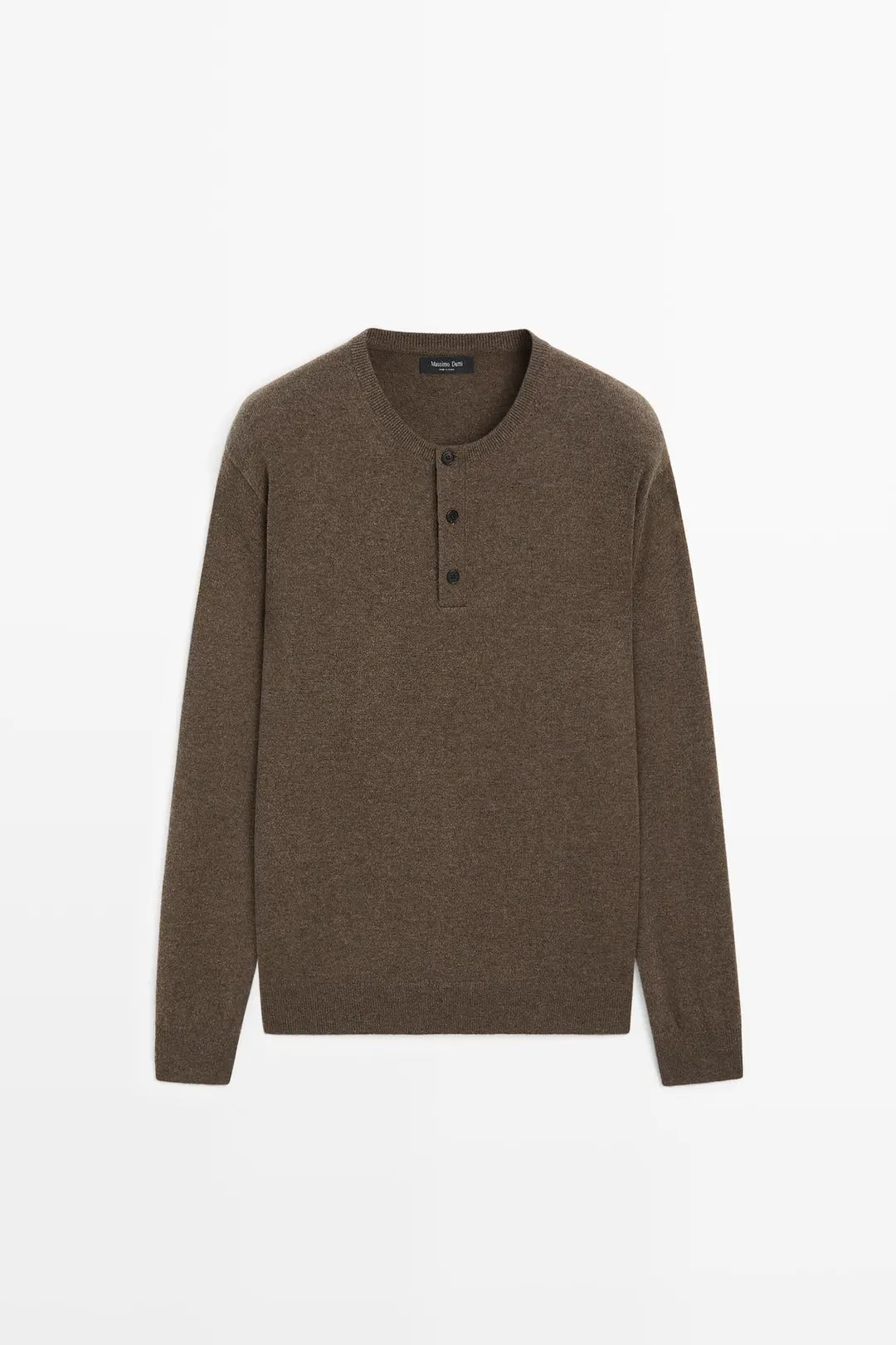 Свитер вязаный хенли из смесовой шерсти, Massimo Dutti