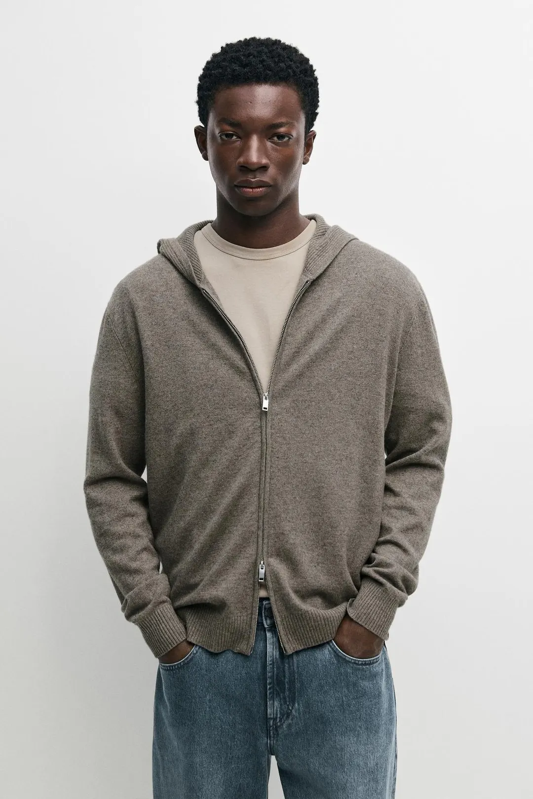 Вязаный кардиган с капюшоном из смесовой шерсти, Massimo Dutti