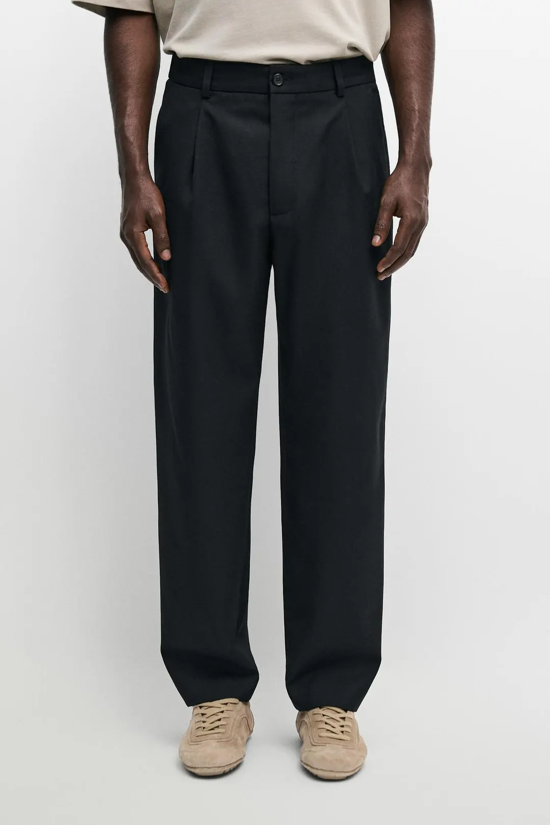 Брюки свободного кроя из 100% шерсти с защипами, Massimo Dutti