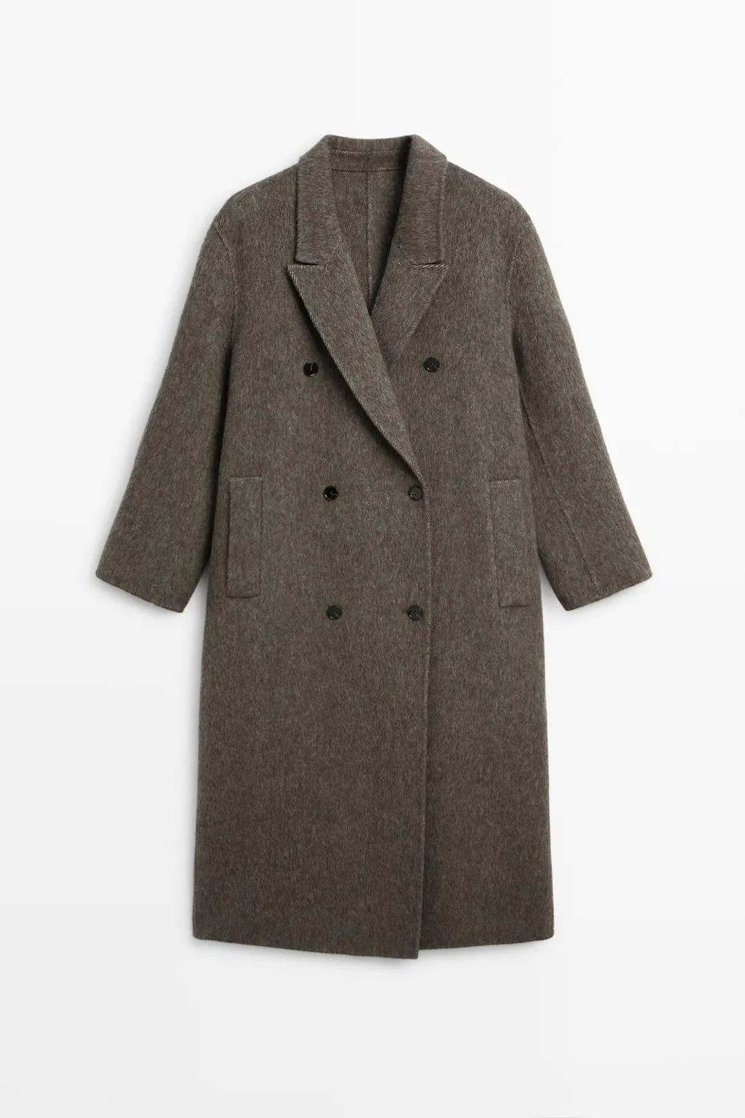 Длинное двубортное пальто из смесовой шерсти, Massimo Dutti
