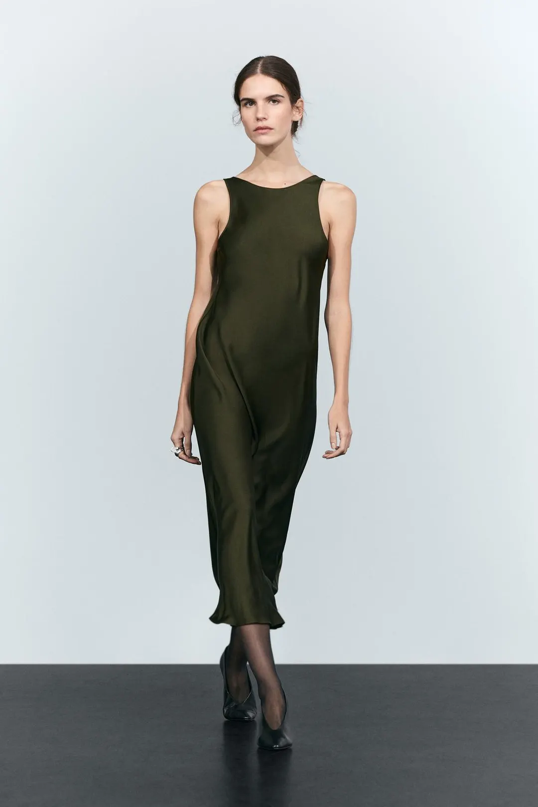 Платье миди атласное, Massimo Dutti