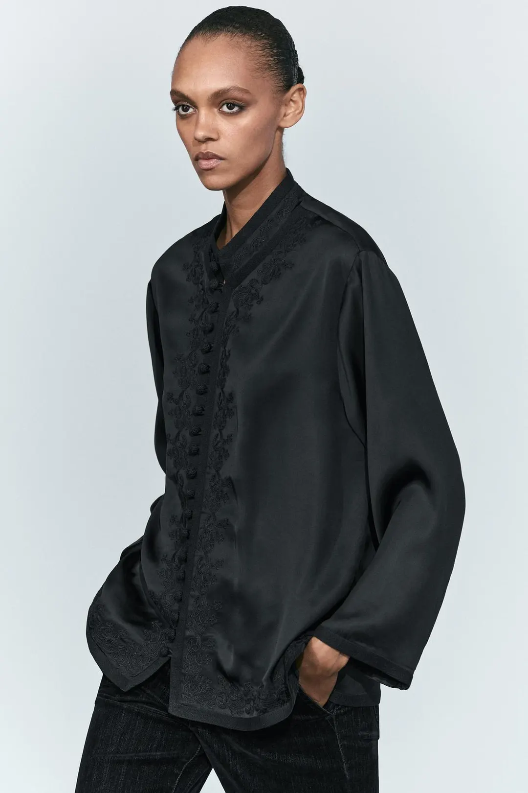 Куртка с вышивкой и высоким воротником, Massimo Dutti