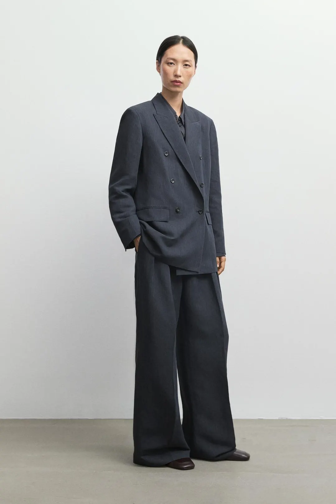 Двубортный пиджак из меланжевого льна, Massimo Dutti