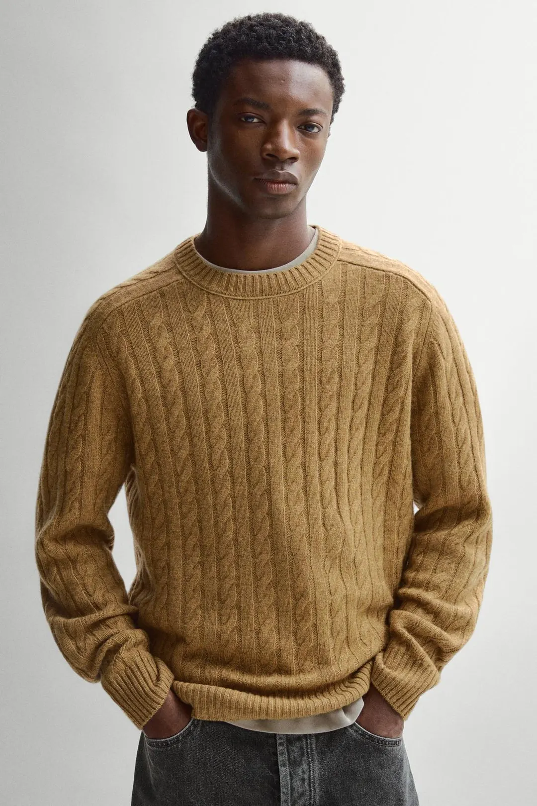 Свитер из смесовой шерсти с узором косы, Massimo Dutti