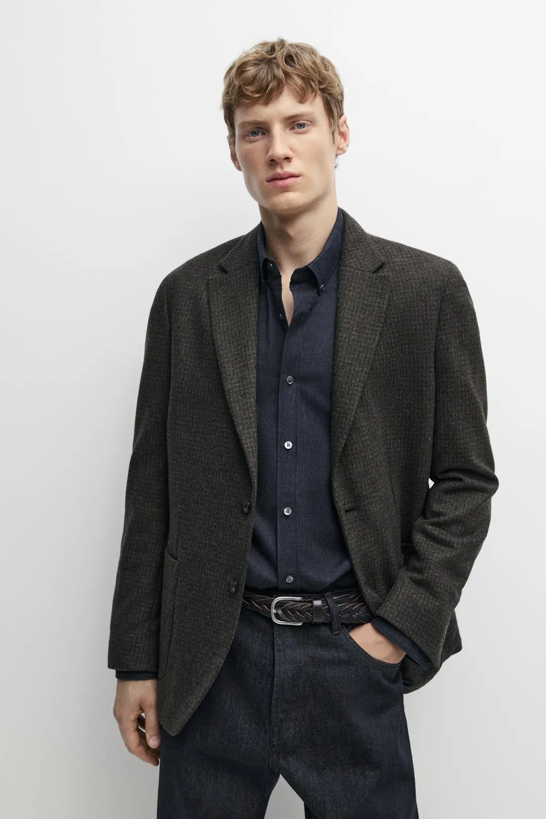 Пиджак из 100% шерсти с узором «гусиная лапка», Massimo Dutti