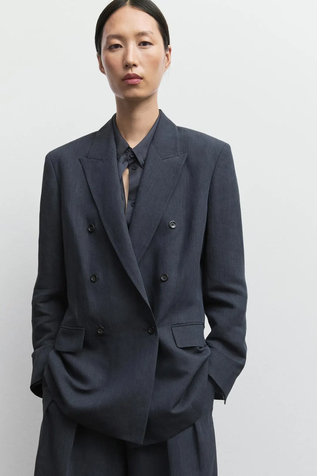 Двубортный пиджак из меланжевого льна, Massimo Dutti