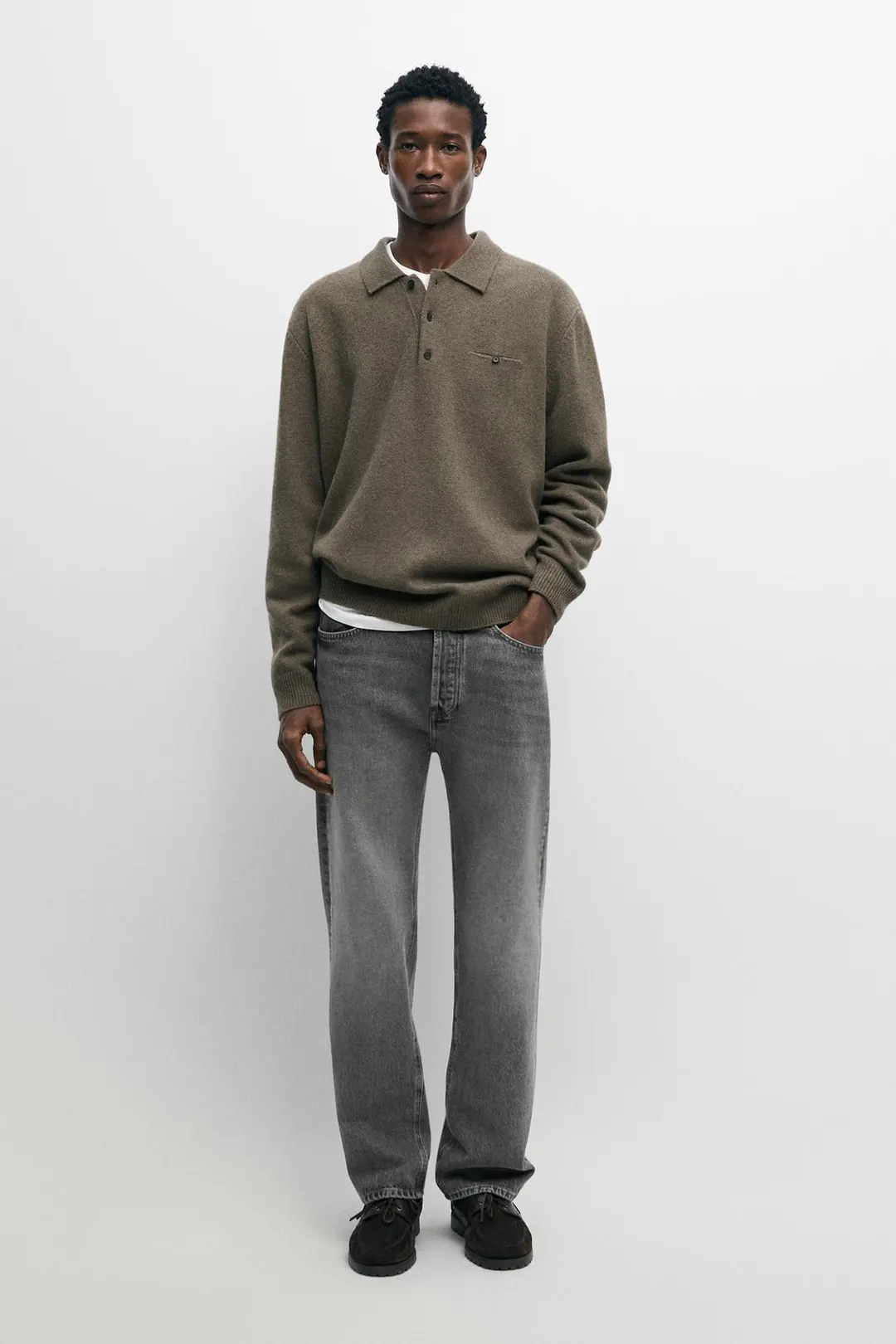 Свитер из 100% шерсти с воротником поло, Massimo Dutti