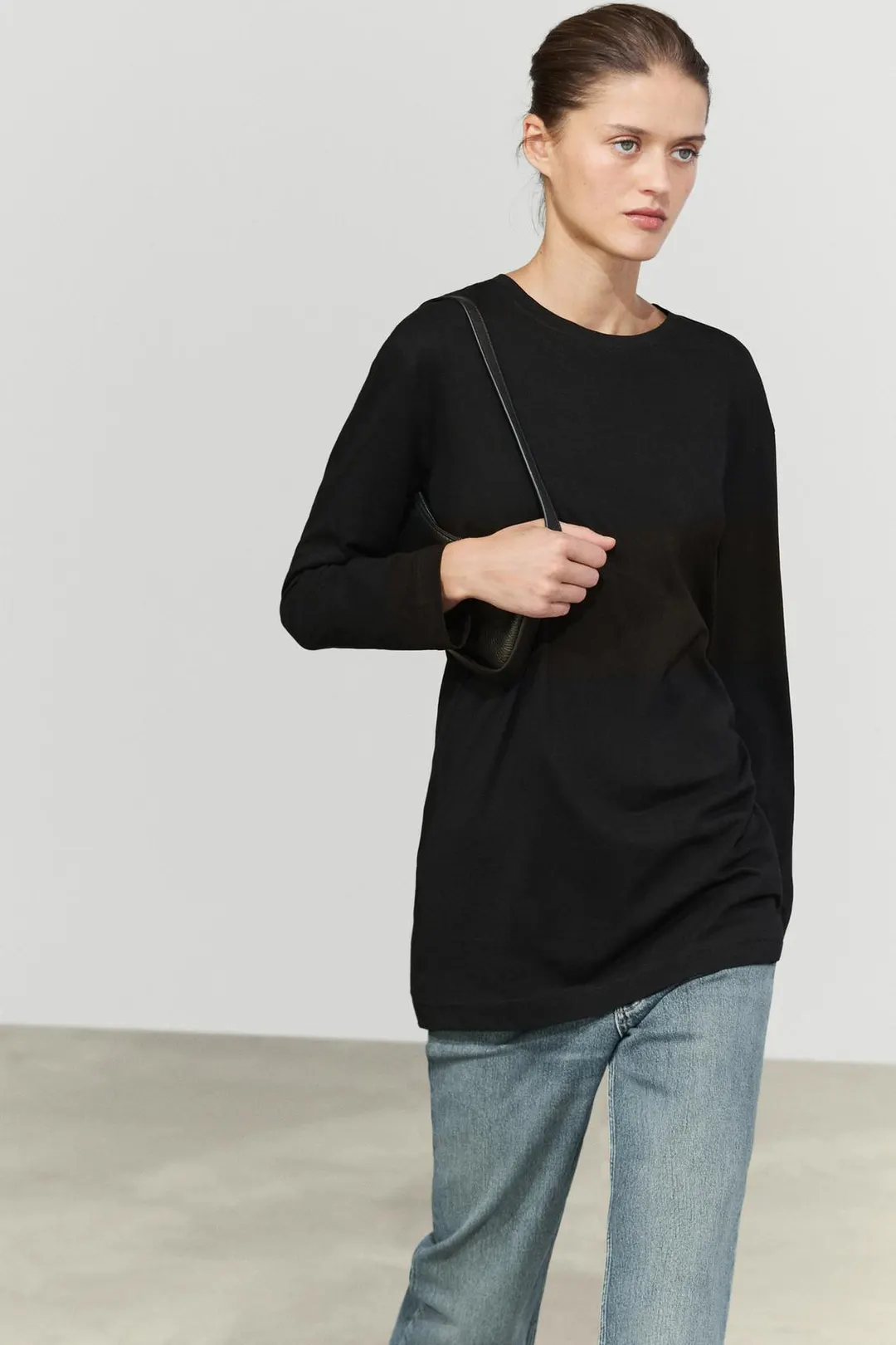 Футболка удлиненная из 100% хлопка с круглым вырезом, Massimo Dutti