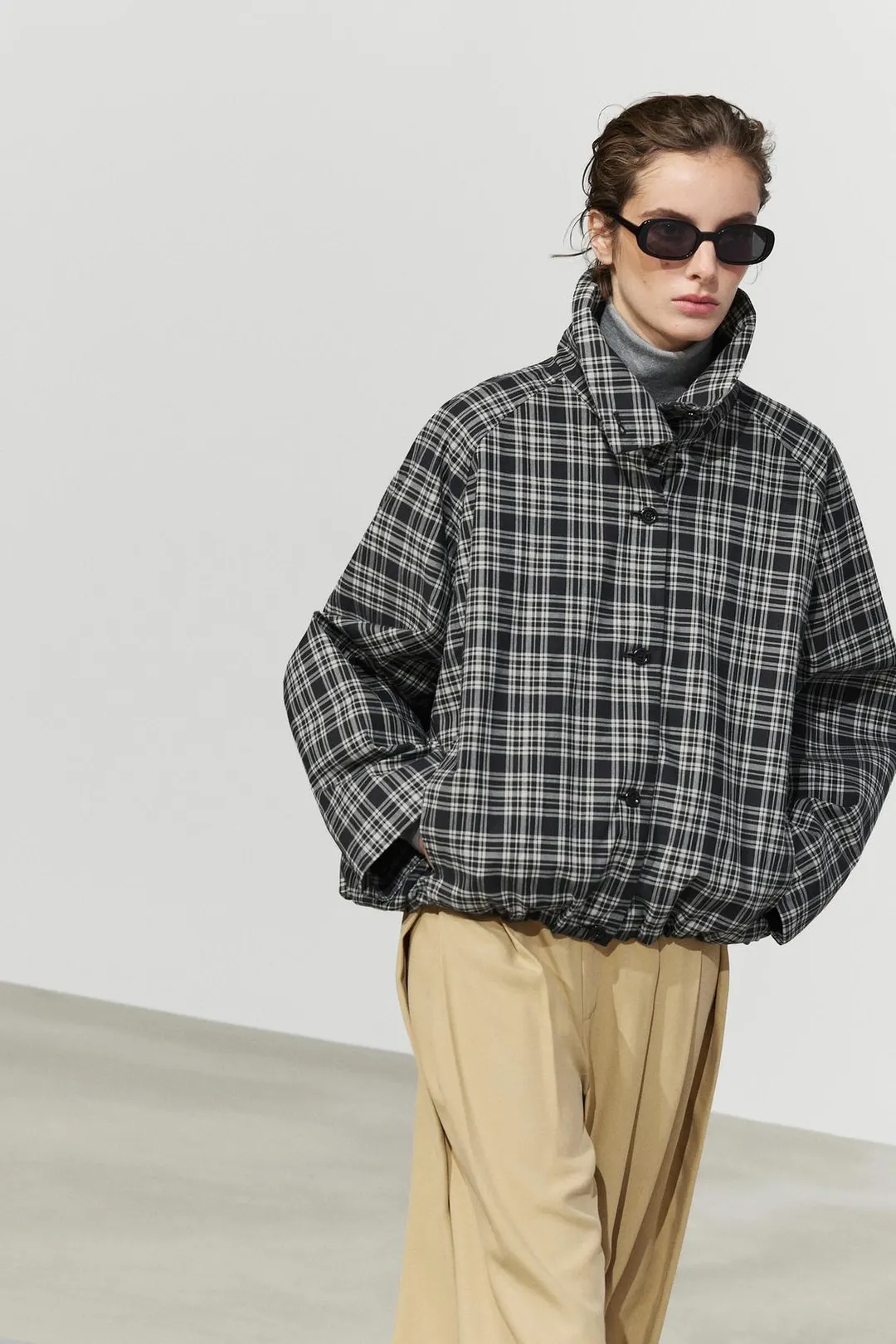 Клетчатый бомбер оверсайз, Massimo Dutti