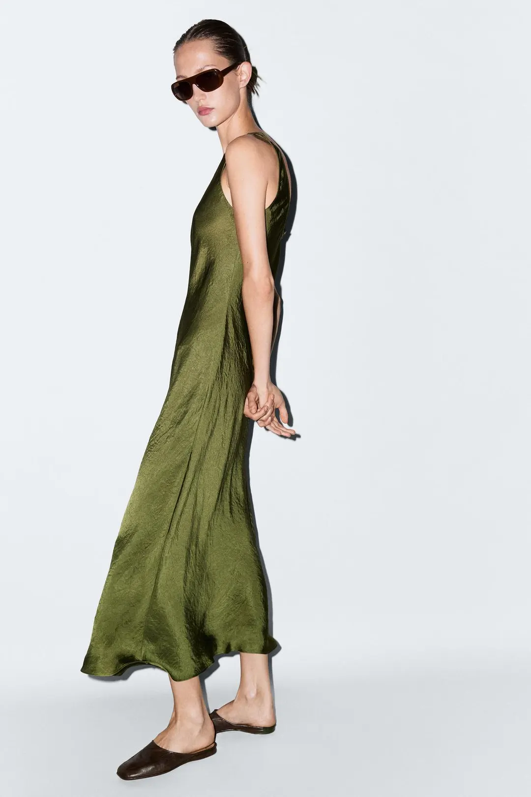 Струящееся платье миди, Massimo Dutti