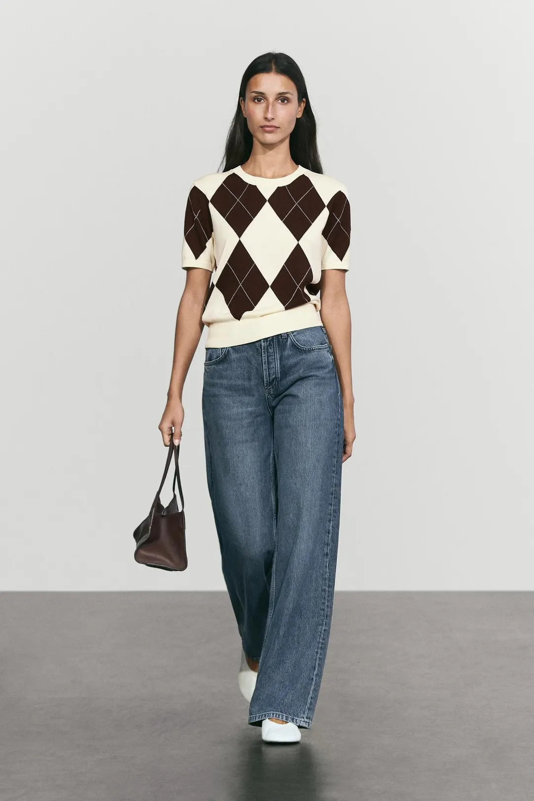 Свитер с коротким рукавом из 100% хлопка с ромбами, Massimo Dutti