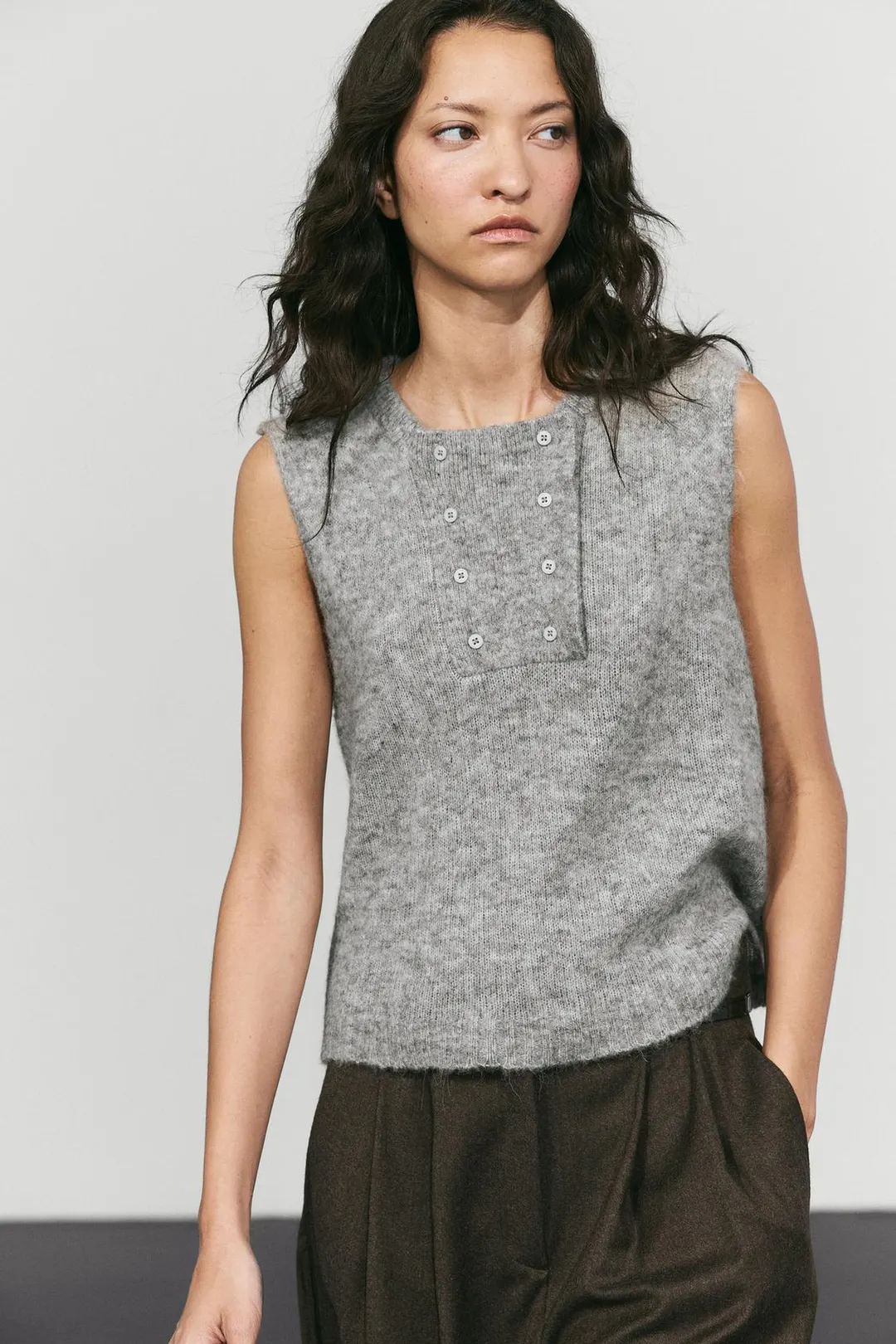 Вязаный топ из смесовой шерсти с пуговицами, Massimo Dutti