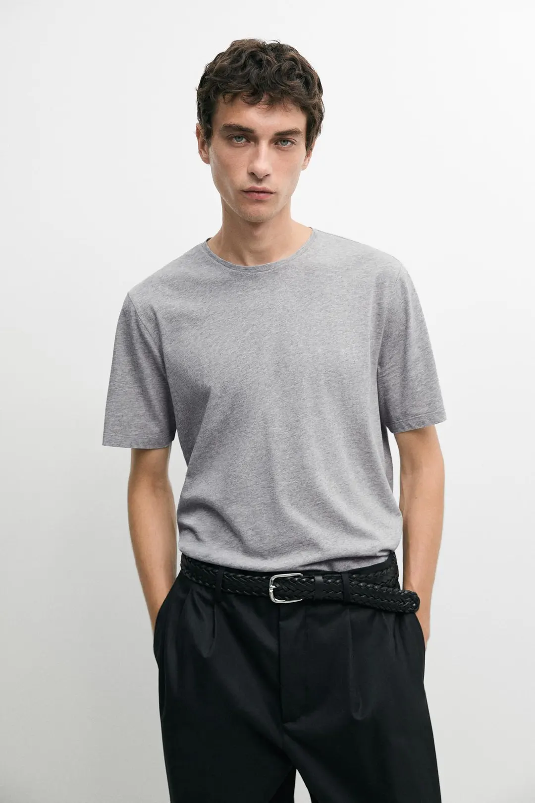 Футболка из меланжевого хлопка с короткими рукавами, Massimo Dutti