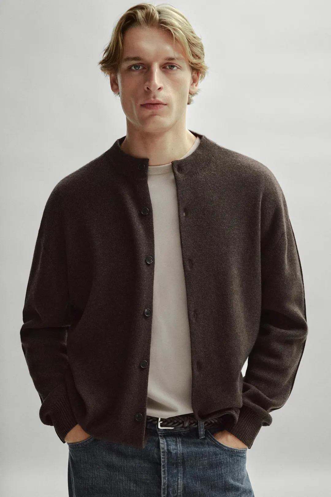 Кардиган вязаный с воротником-стойкой и пуговицами, Massimo Dutti