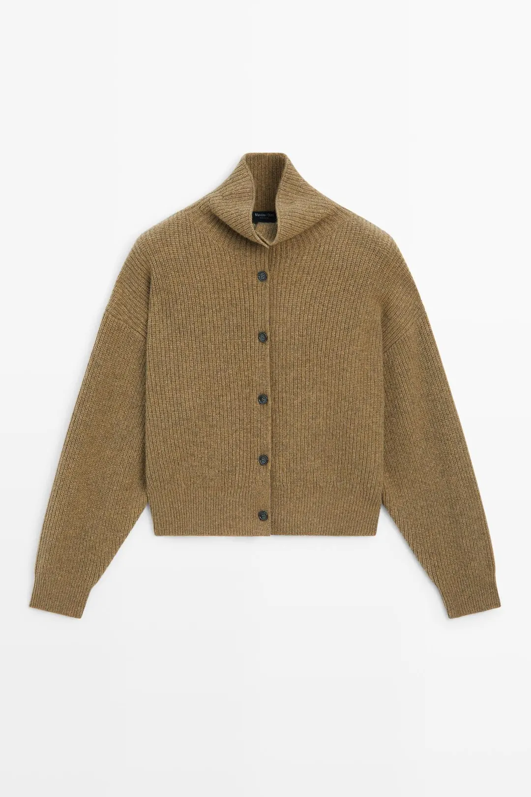 Кардиган платочной вязки с высоким воротником из 100% шерсти, Massimo Dutti