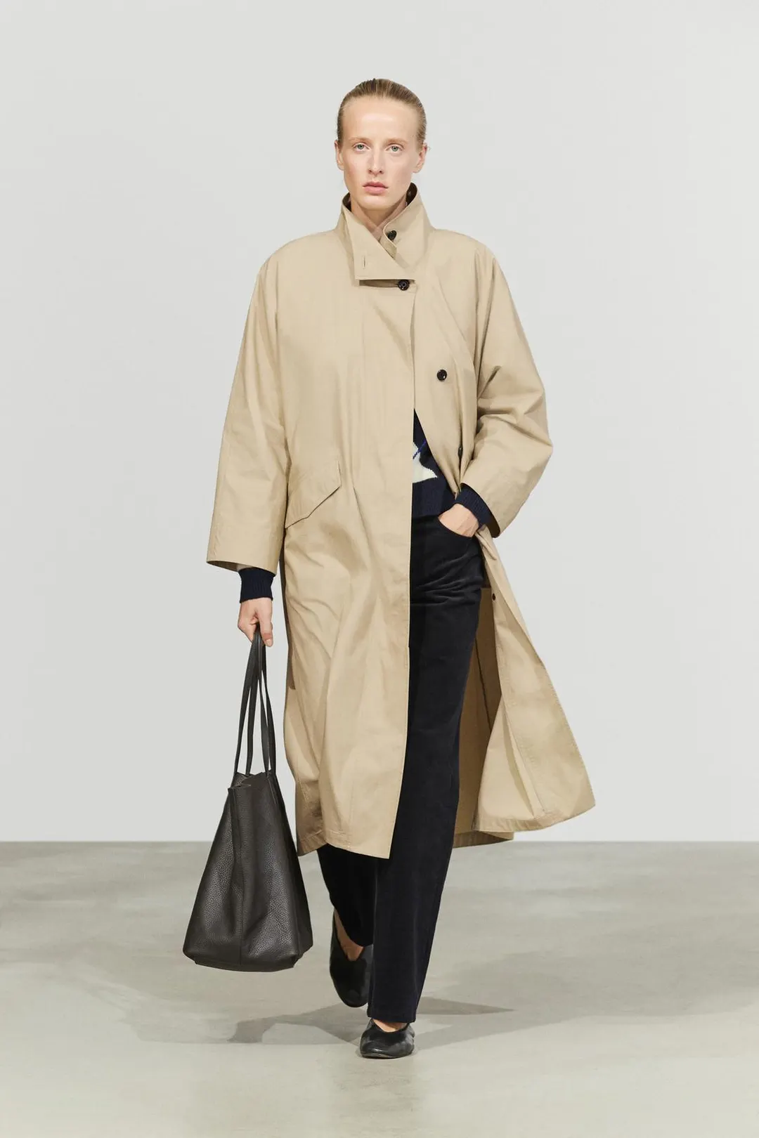 Тренч с высоким воротником из 100% хлопка, Massimo Dutti