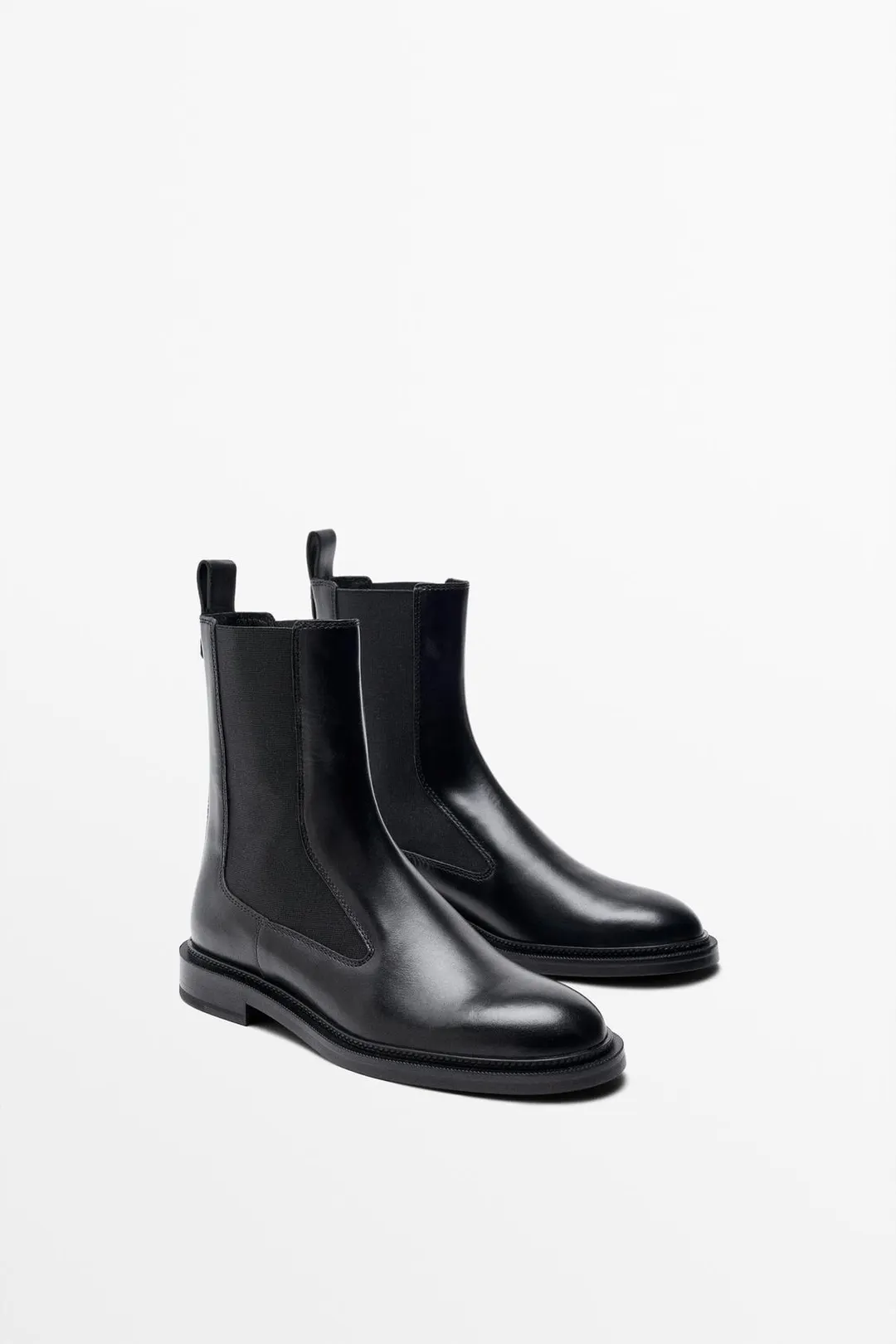 Кожаные ботинки челси на плоской подошве, Massimo Dutti