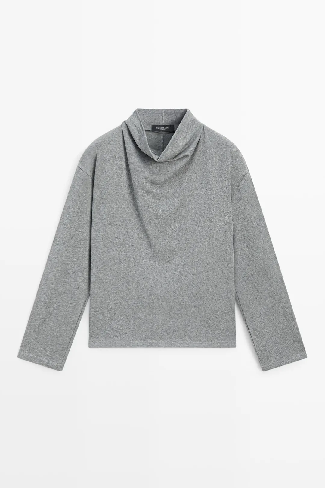 Футболка из 100% хлопка с драпированным вырезом, Massimo Dutti