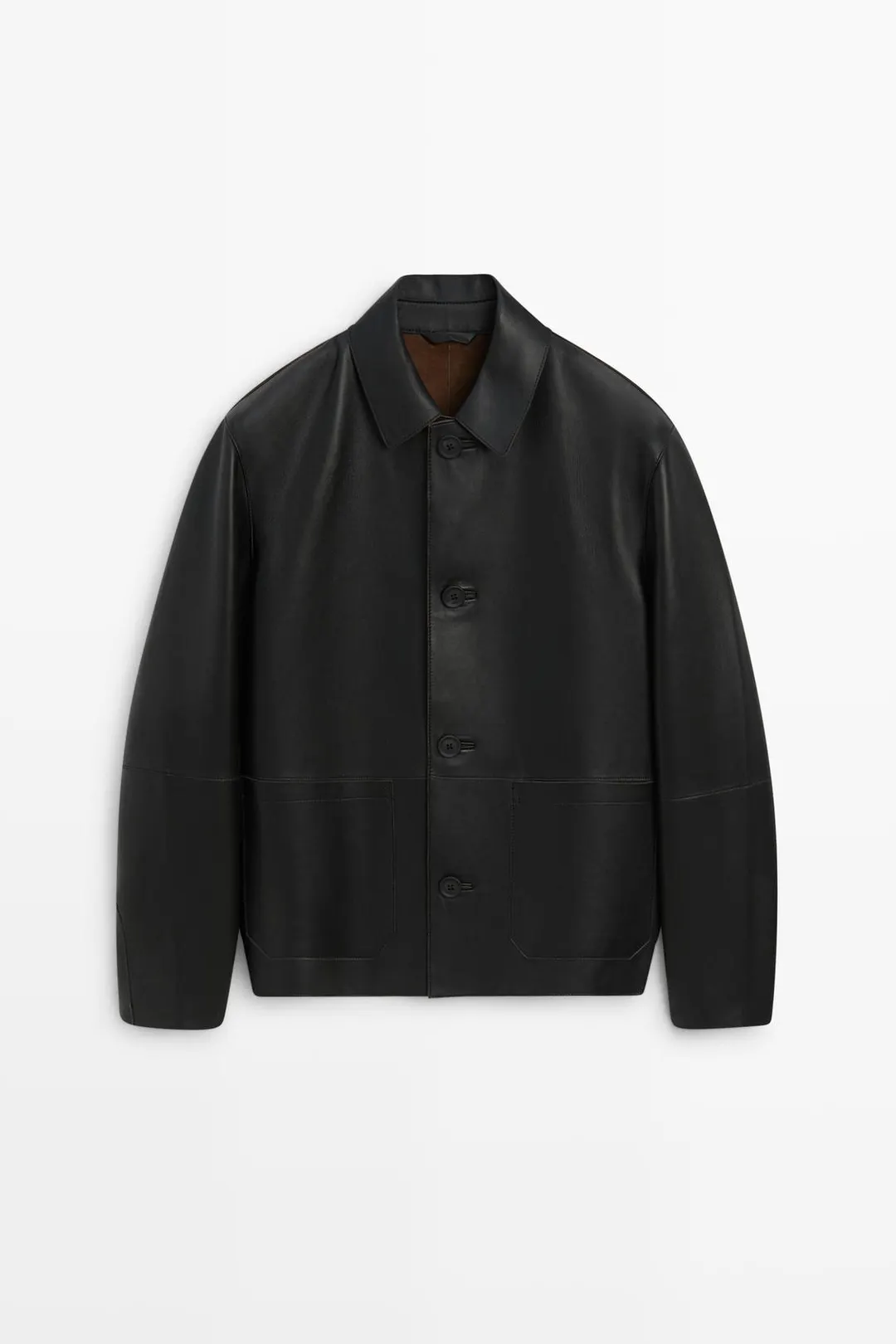 Куртка из кожи наппа на пуговицах, Massimo Dutti
