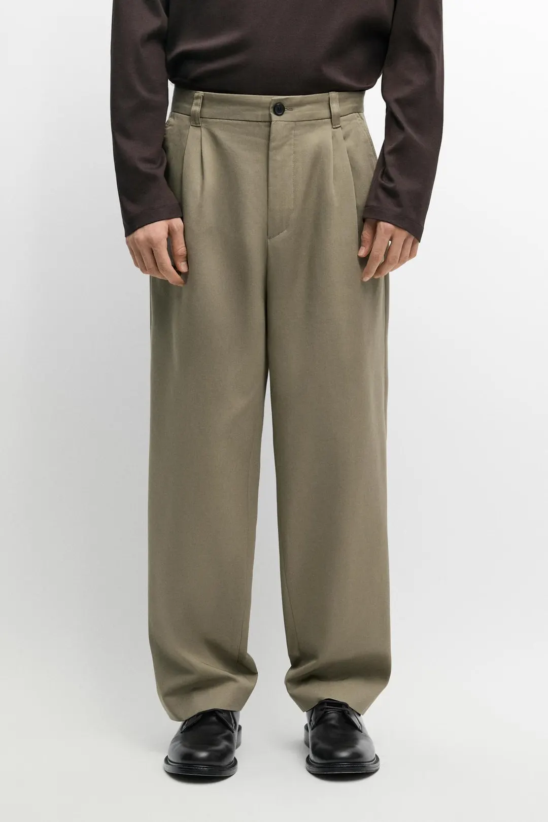 Брюки с двойными защипами из 100% хлопка, Massimo Dutti