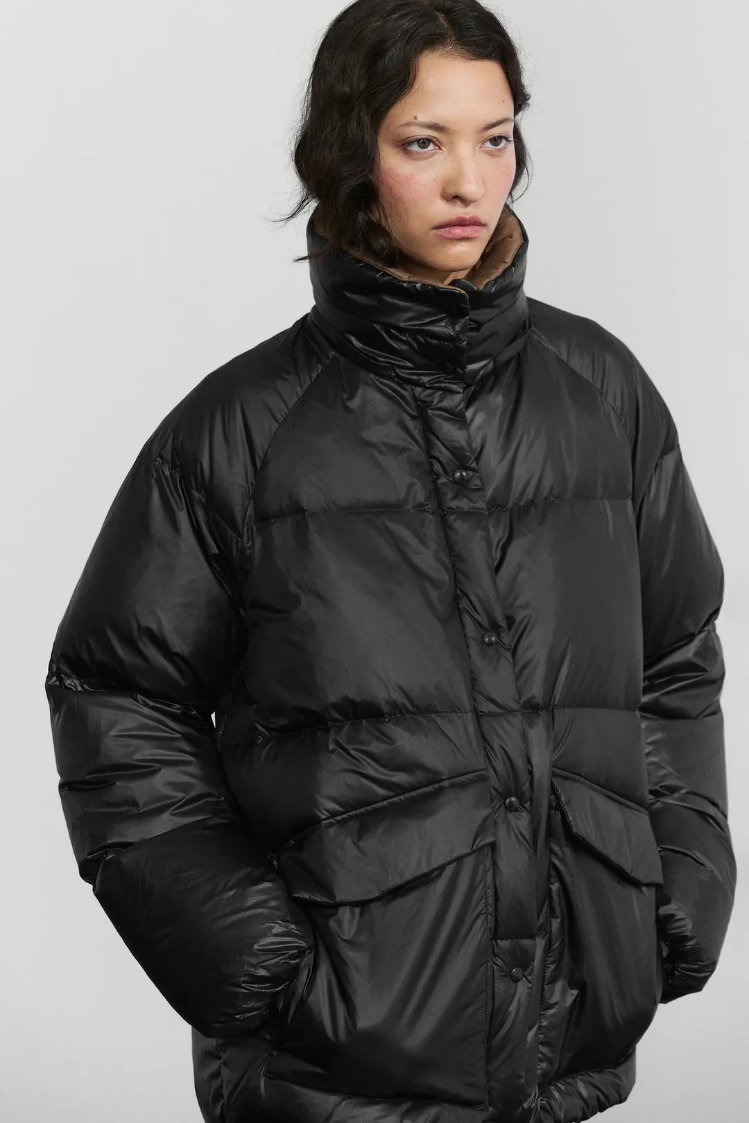 Пуховик с контрастной подкладкой, Massimo Dutti