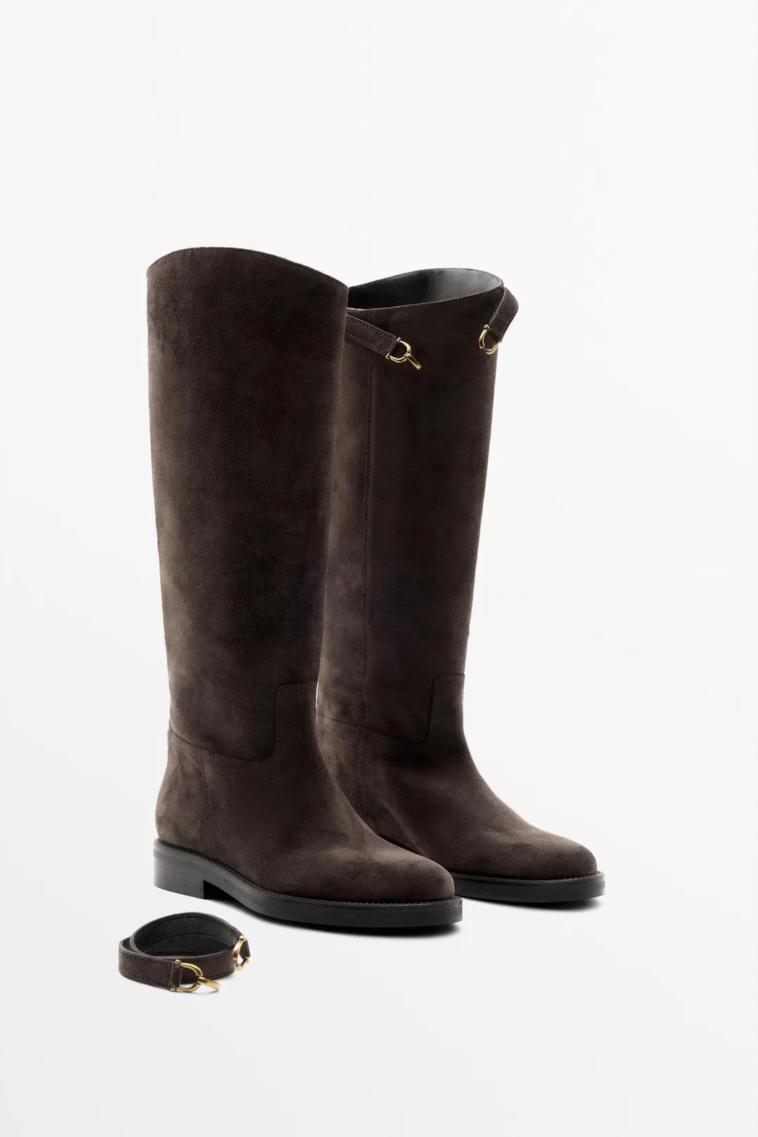 Сапоги для верховой езды из замшевого спилка, Massimo Dutti