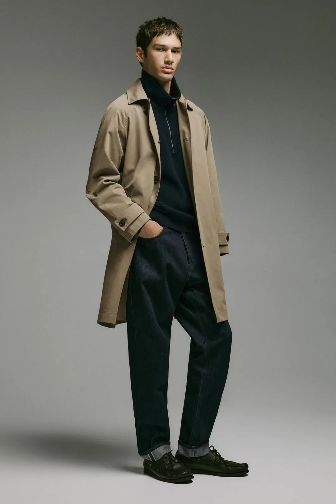Длинный тренч оверсайз из 100% хлопка, Massimo Dutti