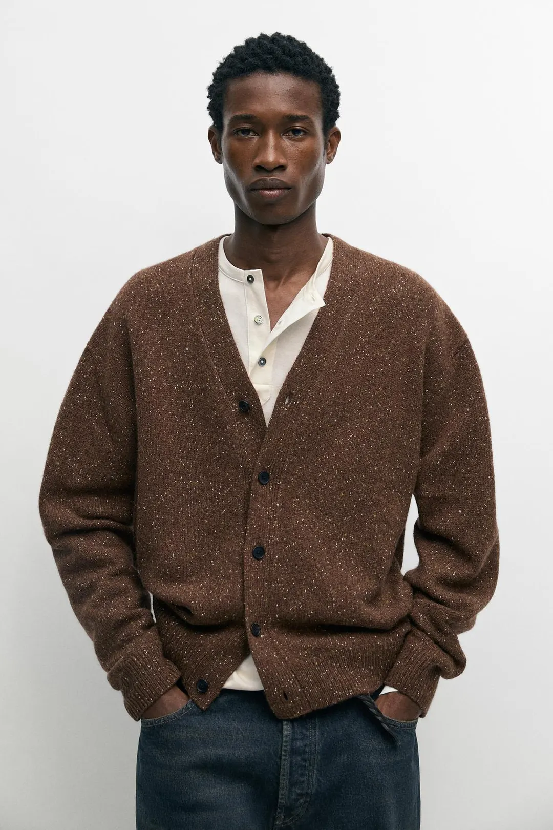 Кардиган меланжевый вязаный с шерстью, Massimo Dutti