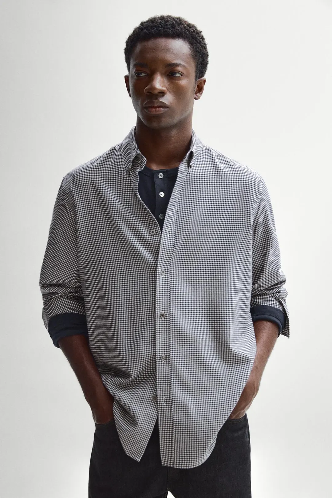 Рубашка прямого кроя из 100% хлопка в клетку, Massimo Dutti