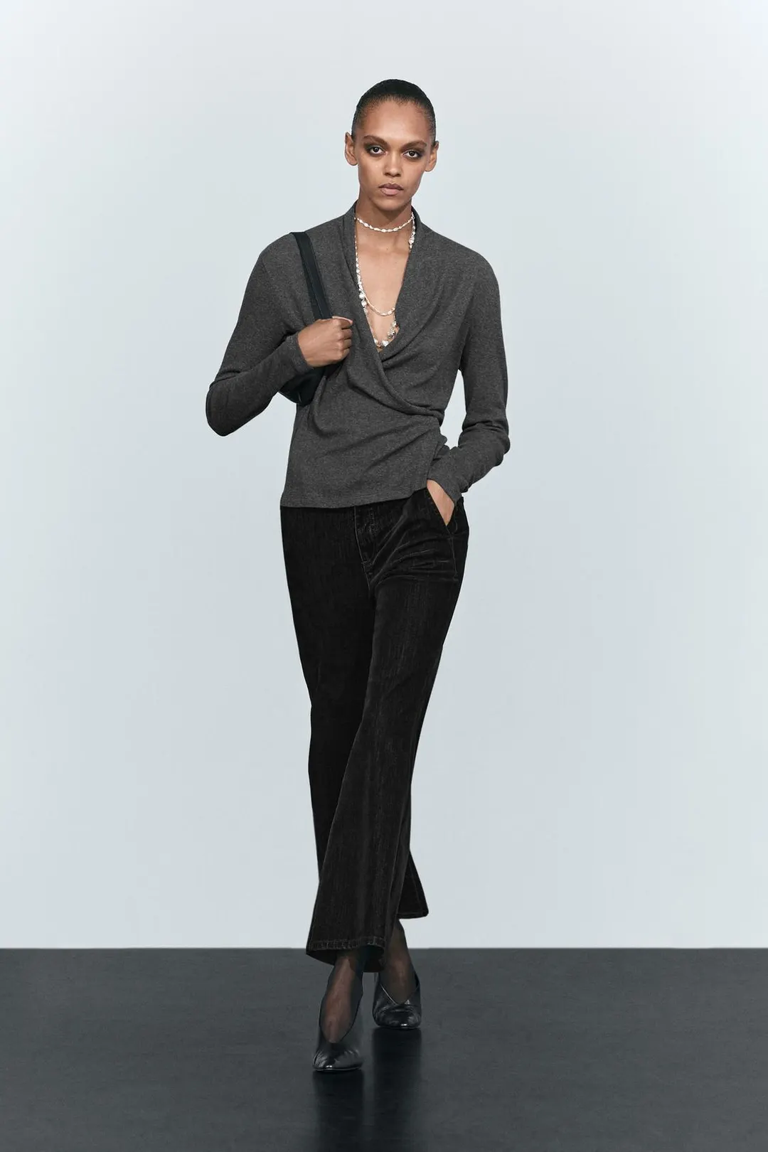 Футболка с запахом из смеси хлопка и кашемира, Massimo Dutti