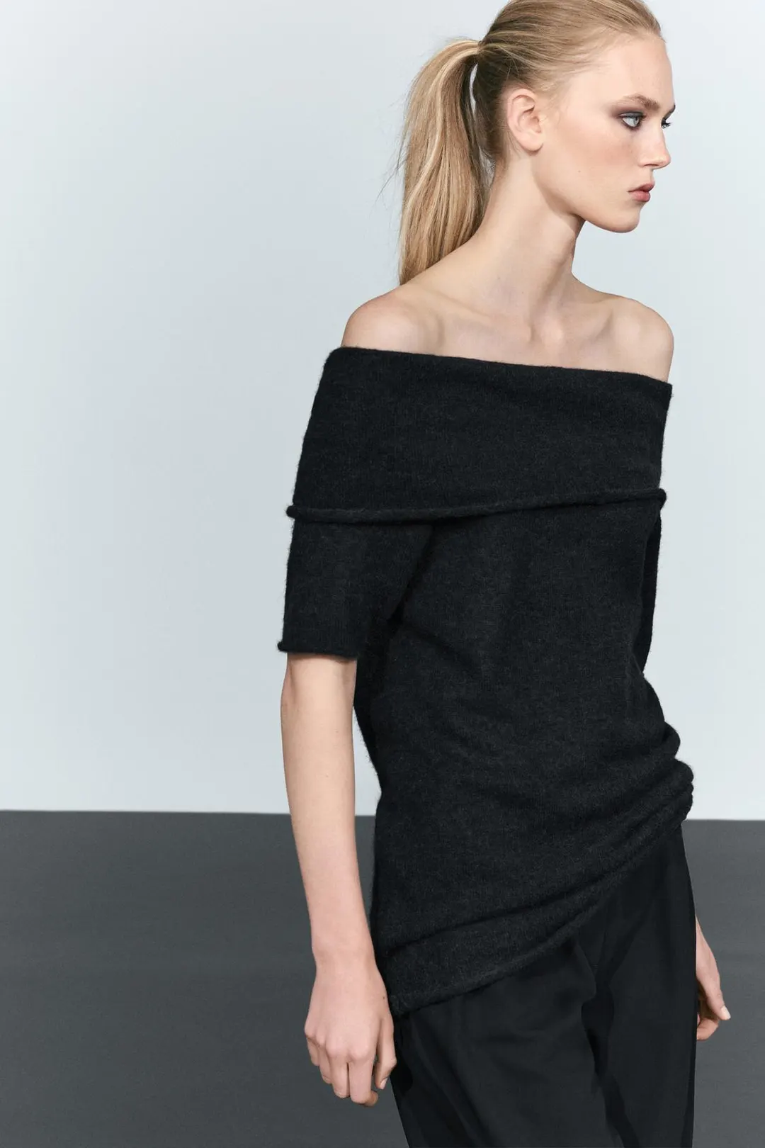 Драпированный топ с открытыми плечами, Massimo Dutti