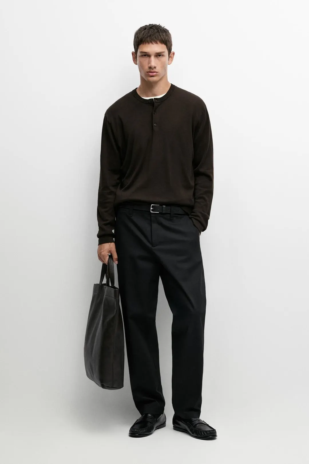 Свитер хенли из 100% хлопка, Massimo Dutti
