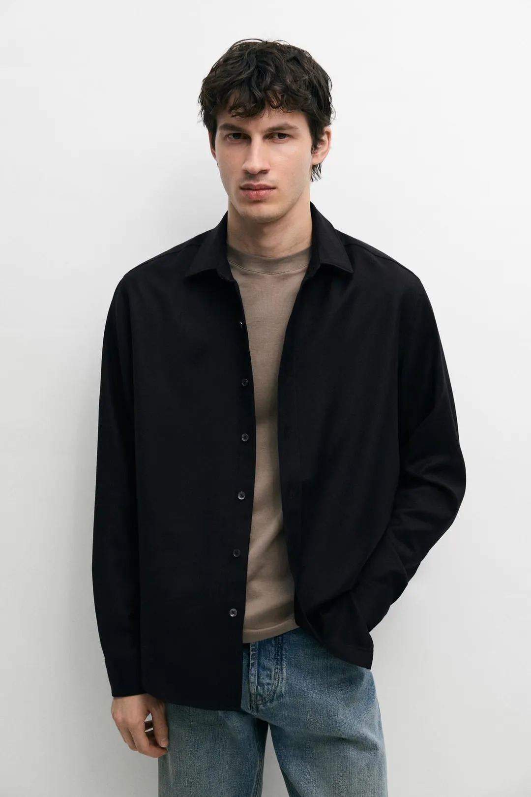 Рубашка прямого кроя из 100% шерсти, Massimo Dutti
