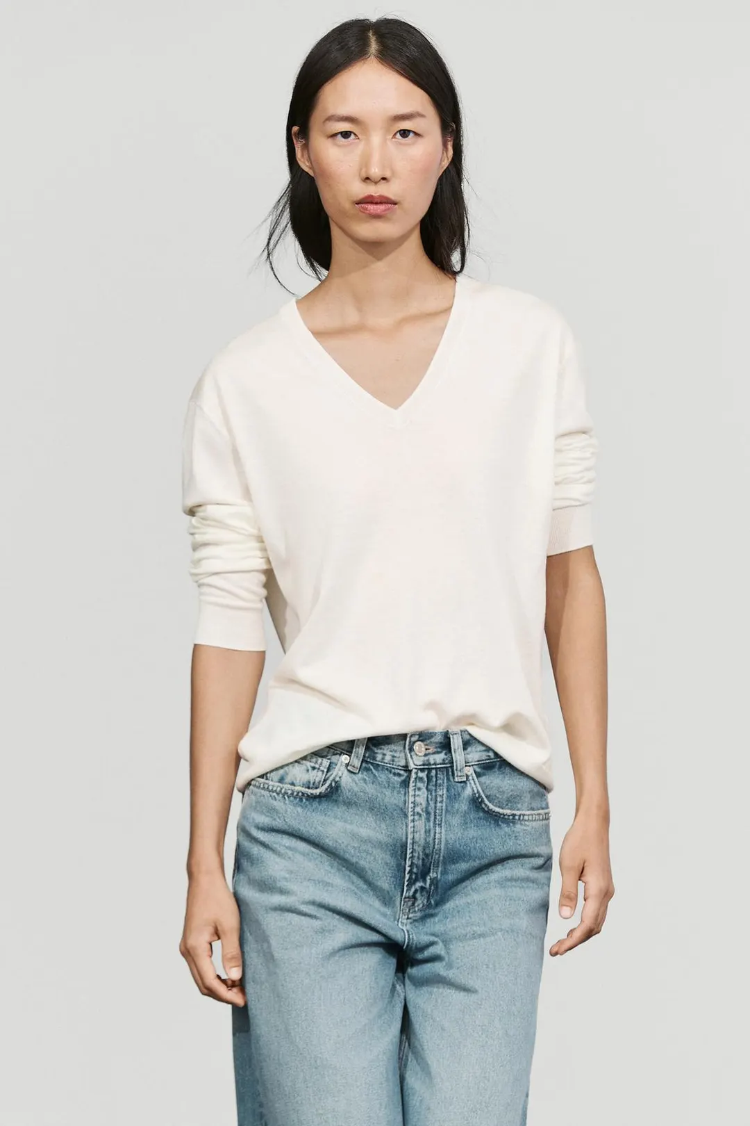 Свитер вязаный с V-образным вырезом, Massimo Dutti