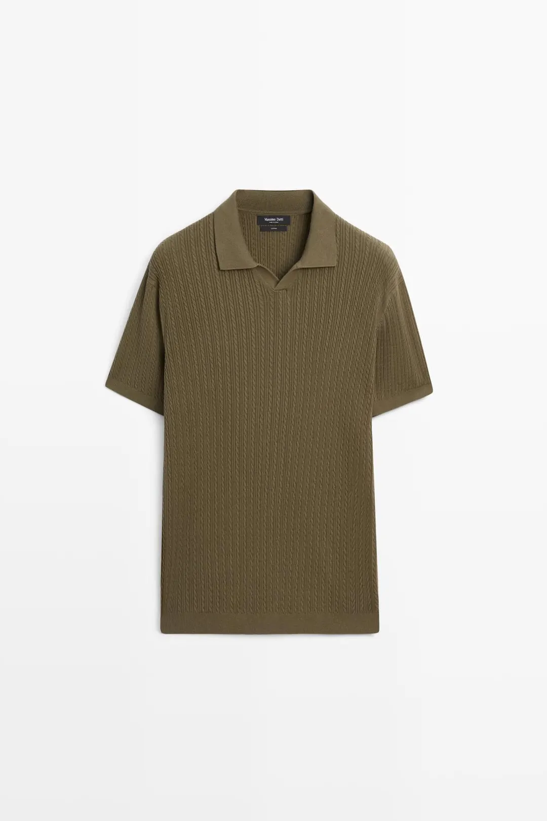 Вязаное поло из 100% хлопка с узором косы, Massimo Dutti