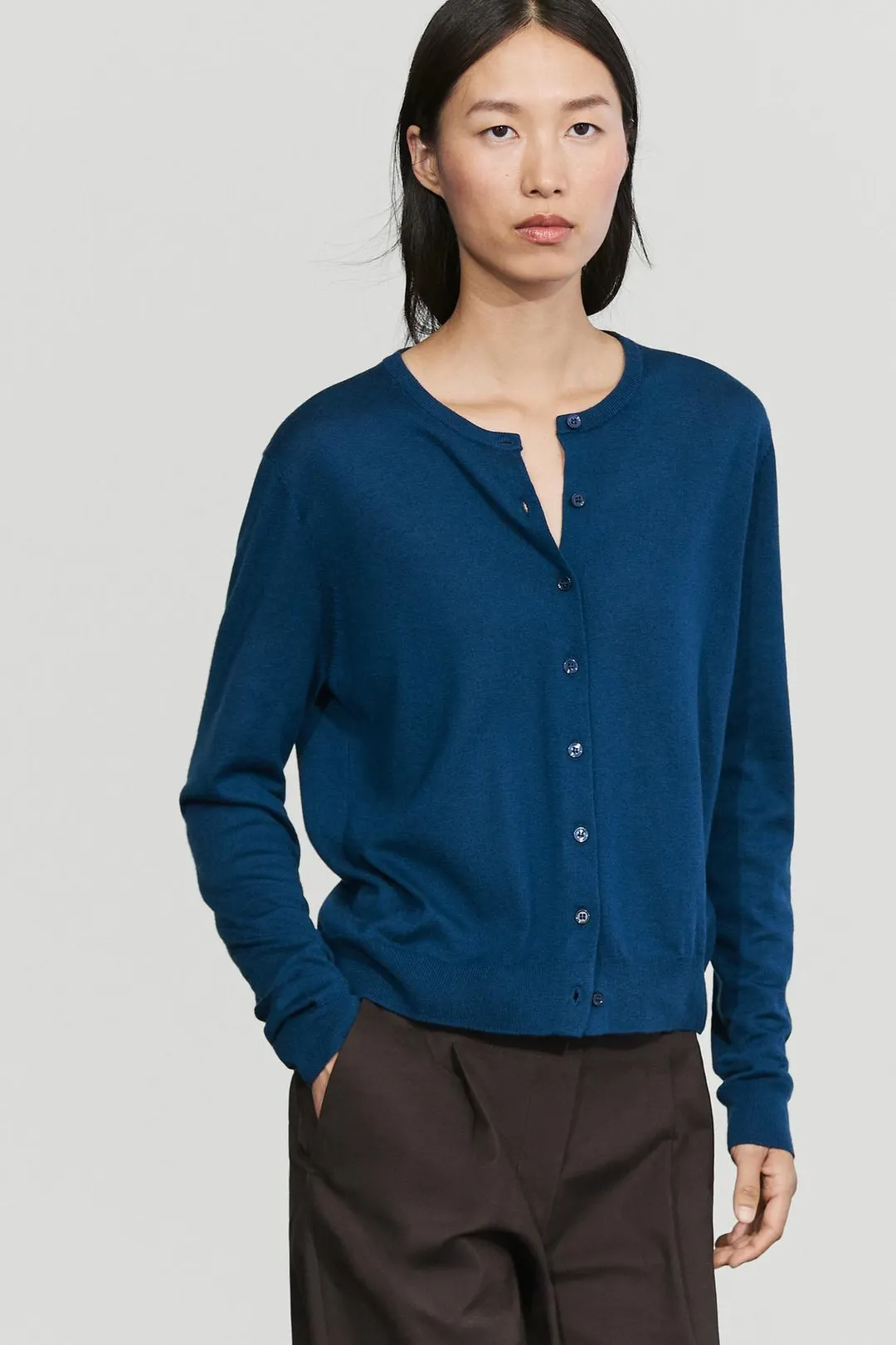 Кардиган тонкой вязки с круглым вырезом, Massimo Dutti
