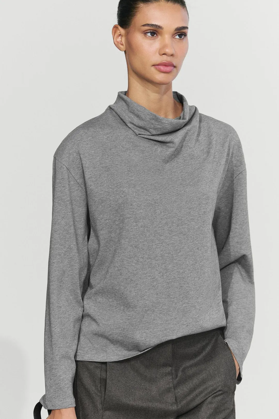 Футболка из 100% хлопка с драпированным вырезом, Massimo Dutti