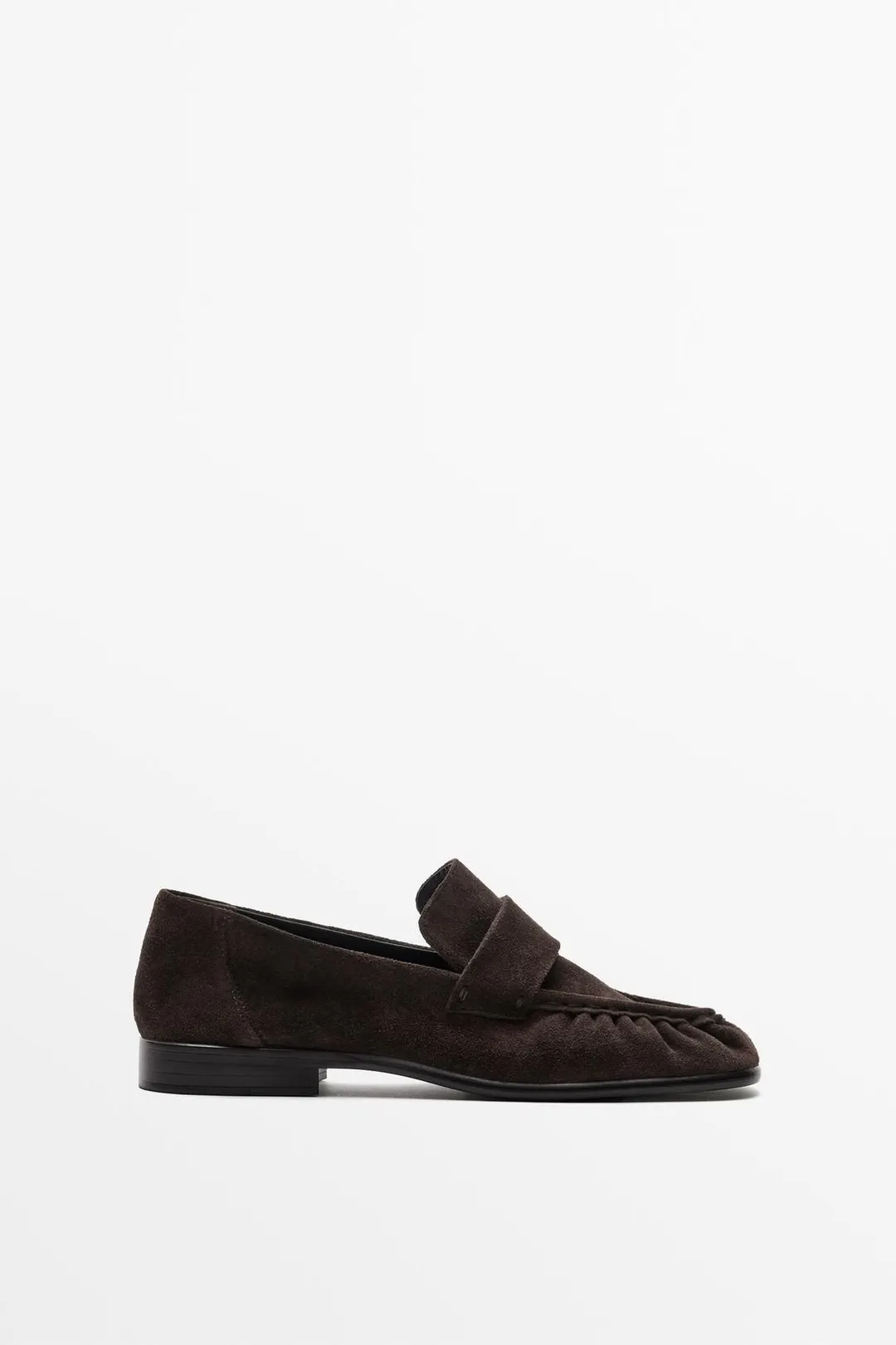 Лоферы из замшевого спилка со сборками, Massimo Dutti