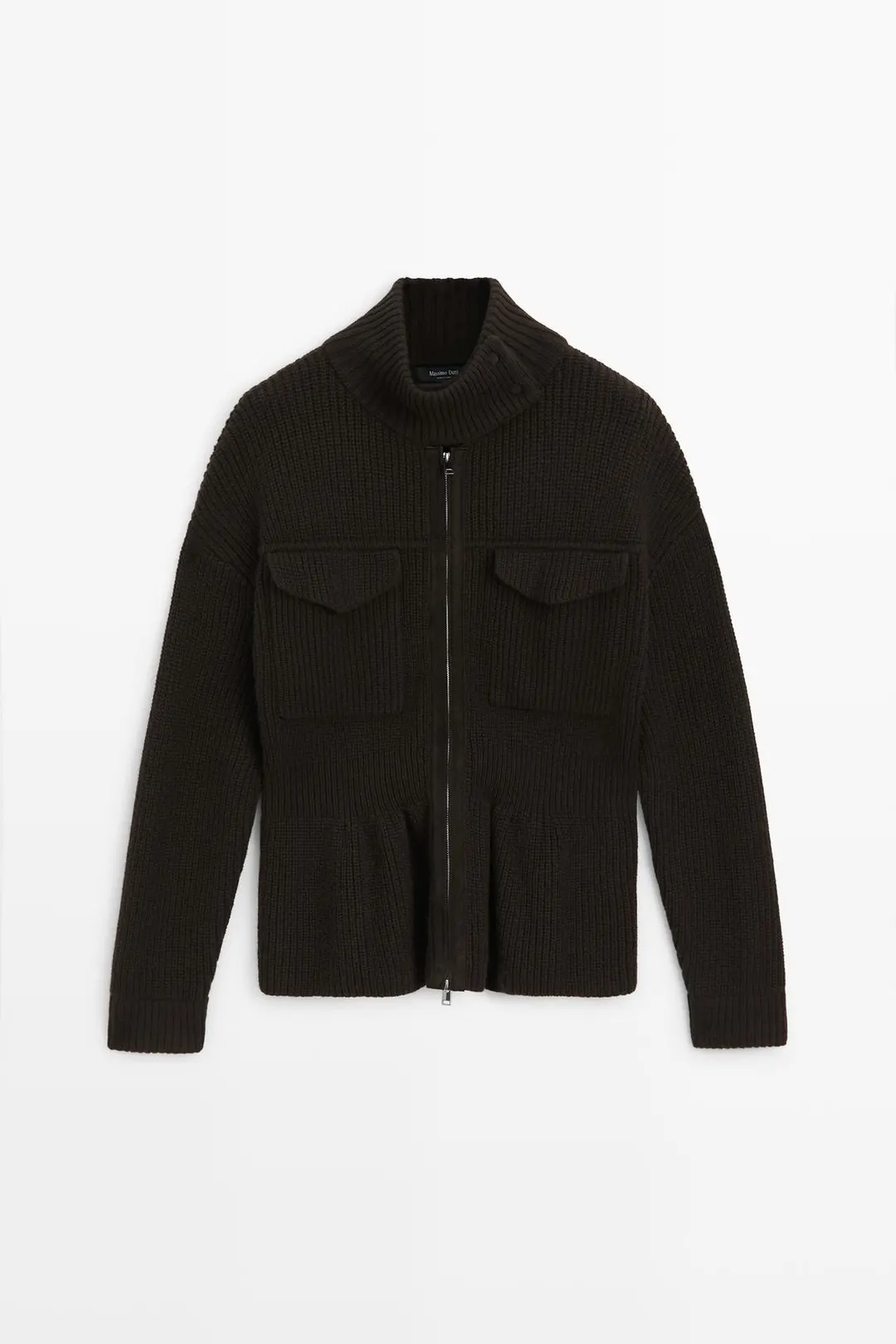 Кардиган комбинированной вязки с замшевым карманом, Massimo Dutti