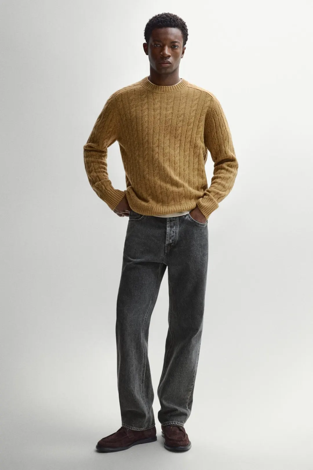 Свитер из смесовой шерсти с узором косы, Massimo Dutti