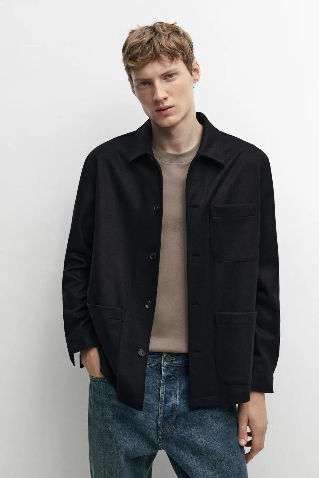 Куртка-рубашка из 100% шерсти с карманами, Massimo Dutti