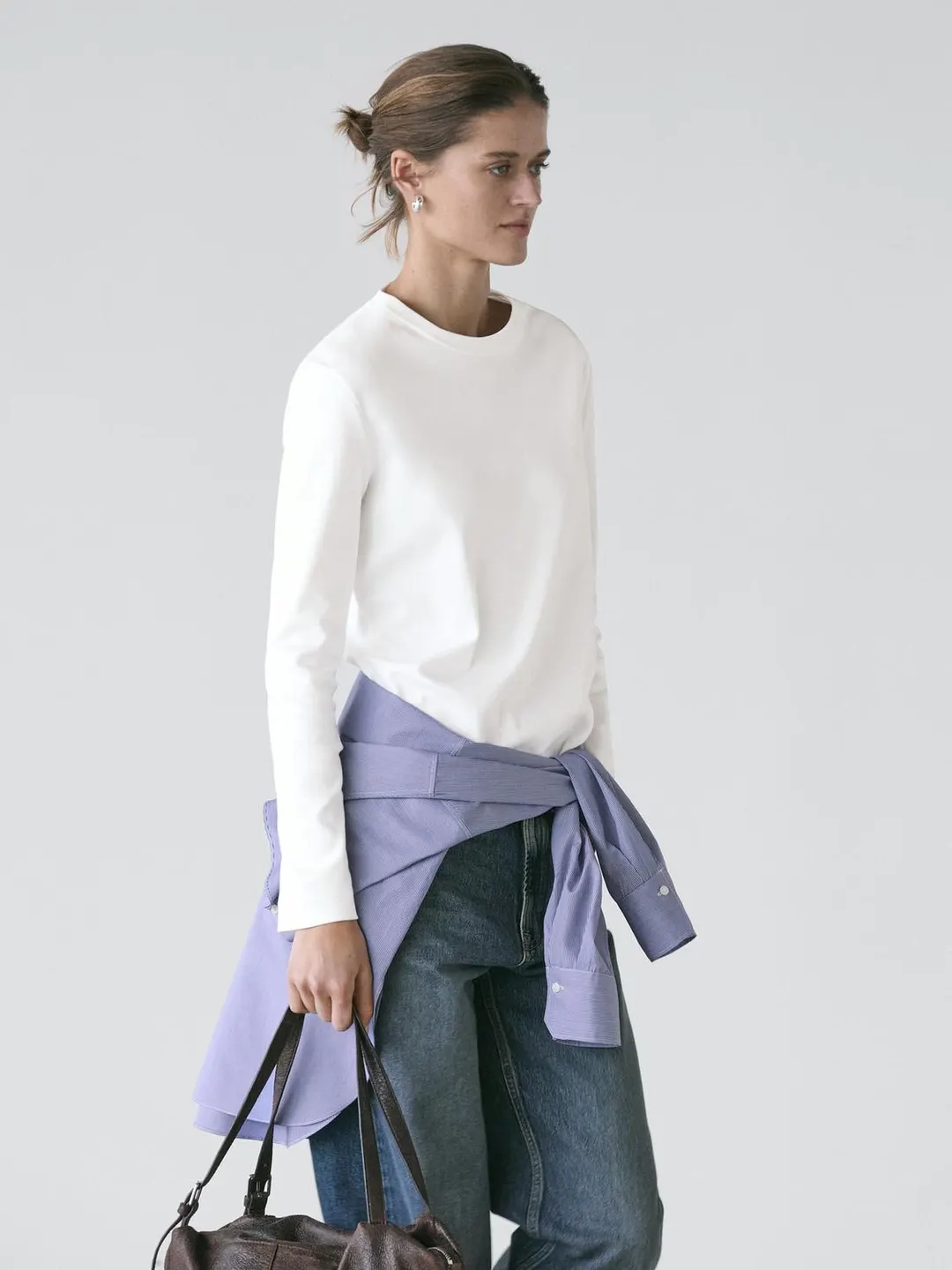 Футболка из интерлока из 100% хлопка с длинными рукавами, Massimo Dutti