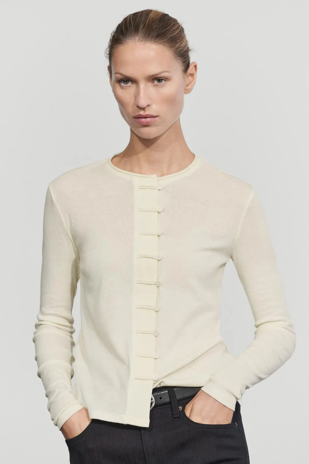 Футболка из смесового хлопка с пуговицами, Massimo Dutti