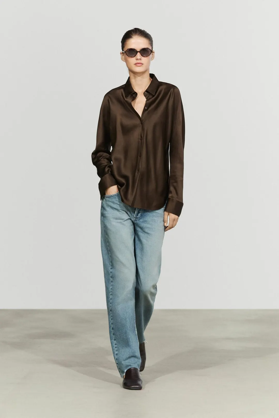 Рубашка струящаяся атласная, Massimo Dutti