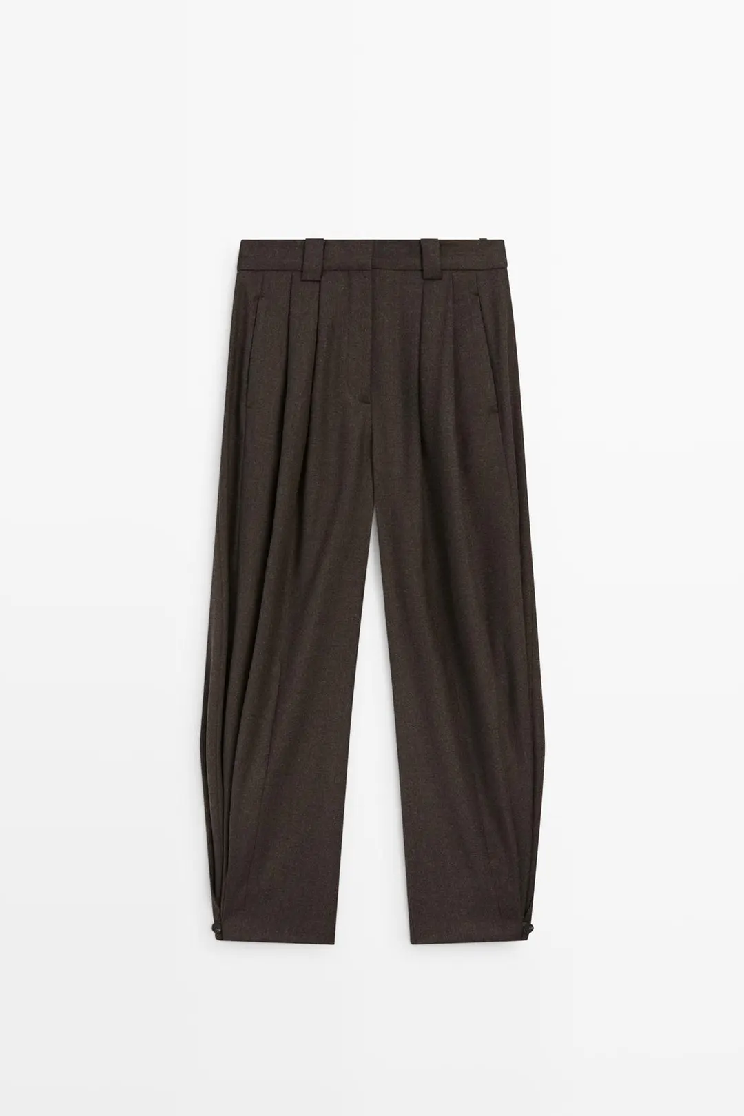 Брюки из фланели со складками и отделкой по низу, Massimo Dutti