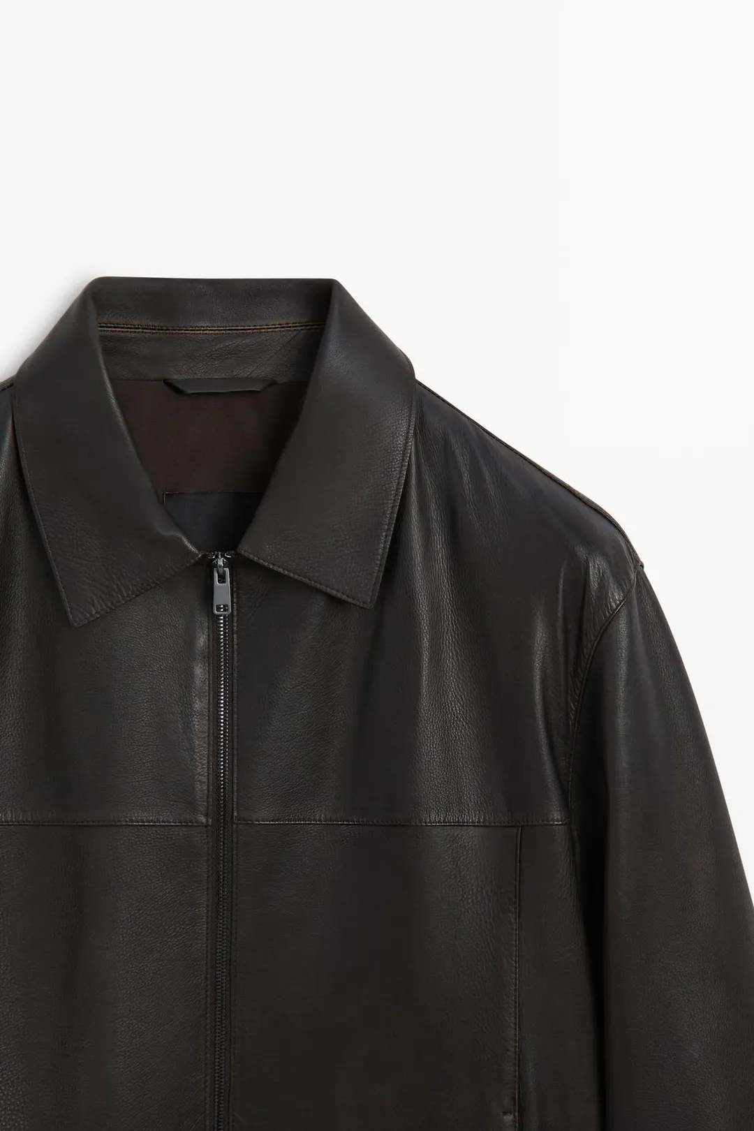Куртка с воротником из кожи наппа, Massimo Dutti