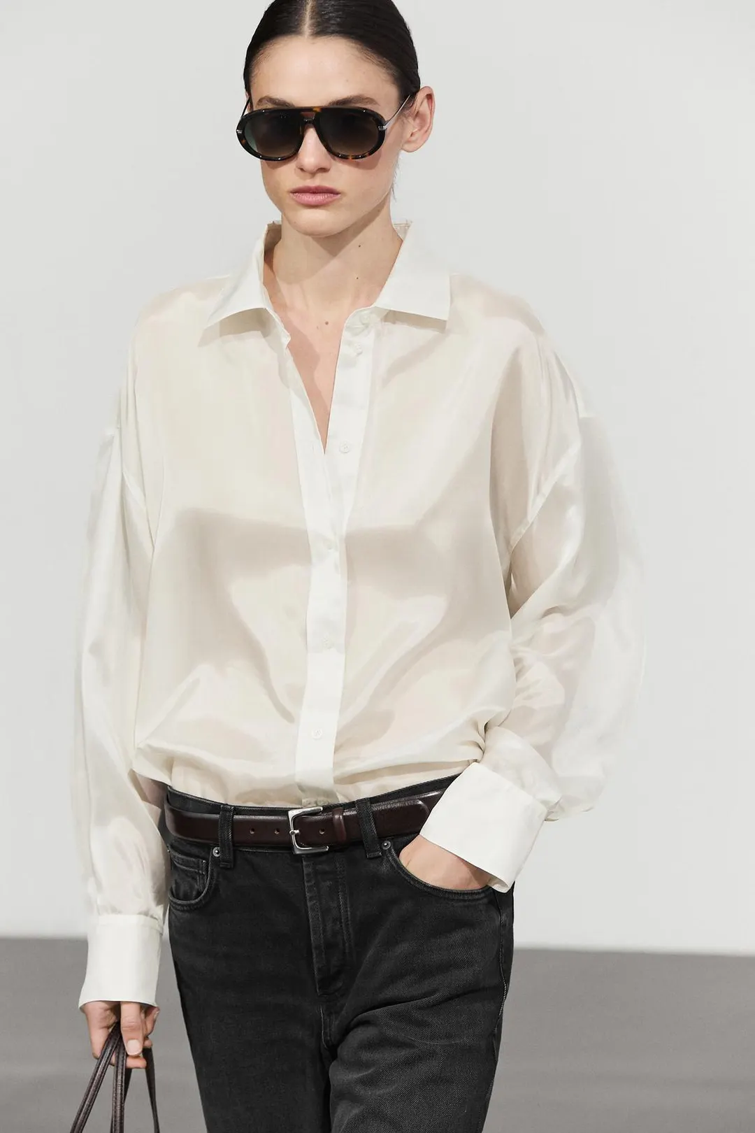 Рубашка оверсайз из струящейся ткани, Massimo Dutti