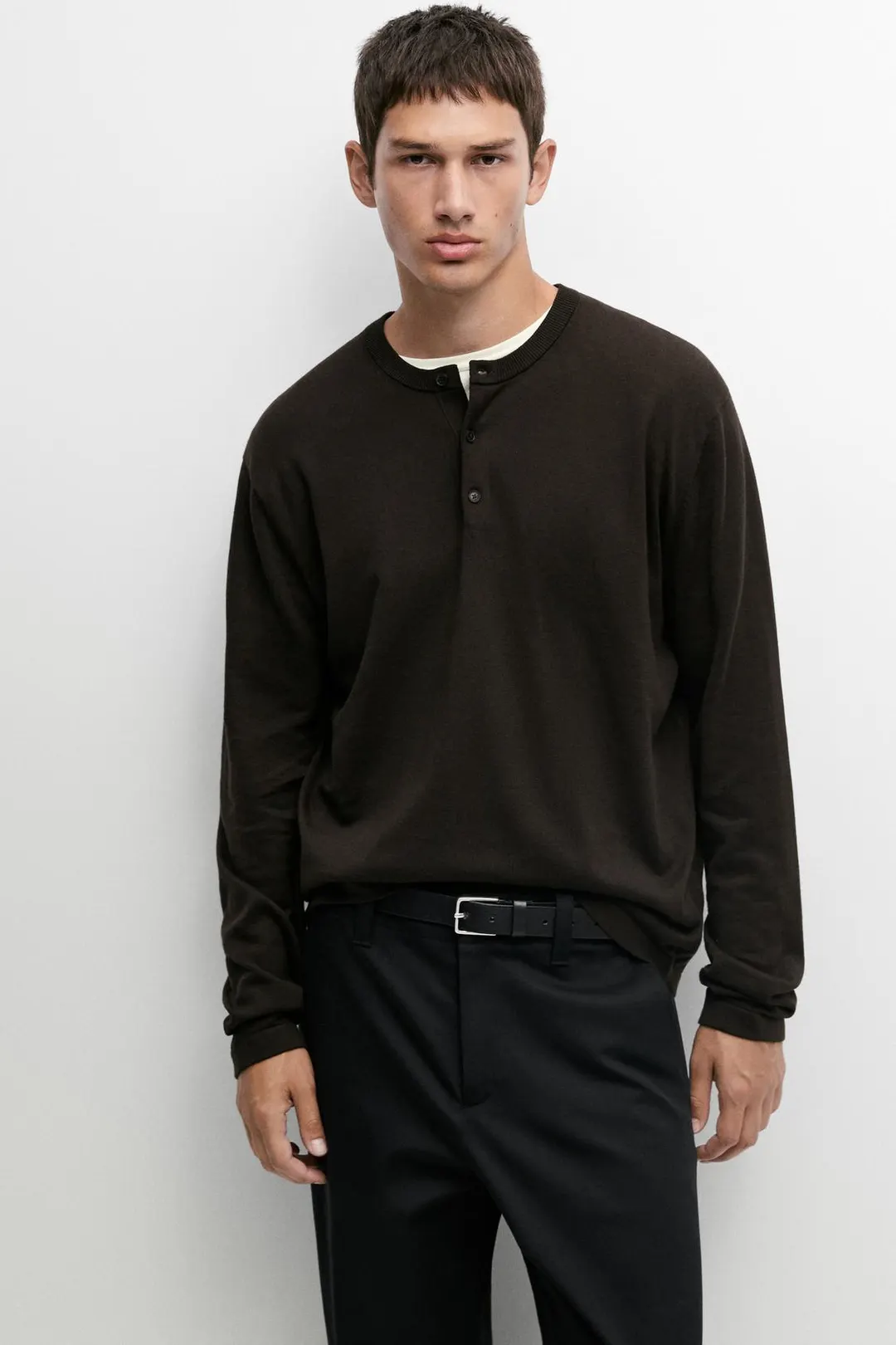 Свитер хенли из 100% хлопка, Massimo Dutti